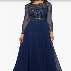 XSCAPE Long Chiffon Beaded Dress